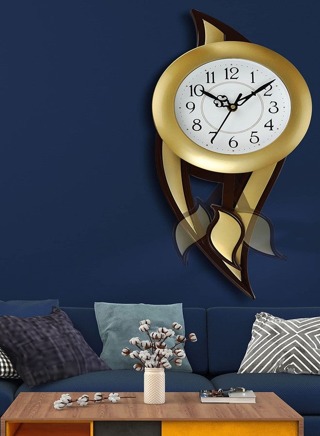 Harbour Plastic Analog Latest Stylish New Models Wall Clock With Pendulum For Home Living Room Hall Bedroom (Size Height 42 CM X Width 17.5 CM)-Parwp (Golden) - Image 3